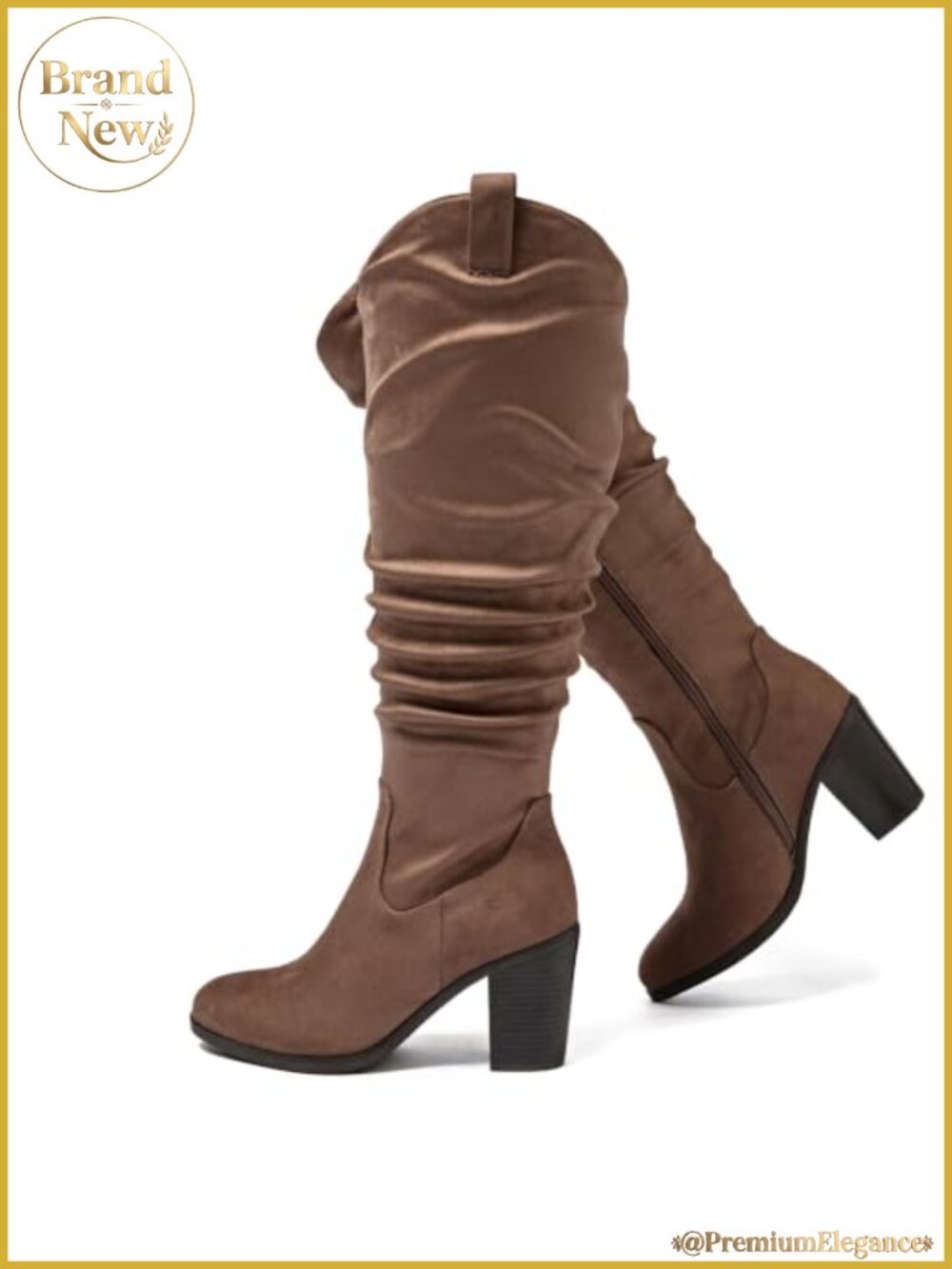 Women's Extra Wide Calf Knee High Western Boots Memory Foam Block Heel
